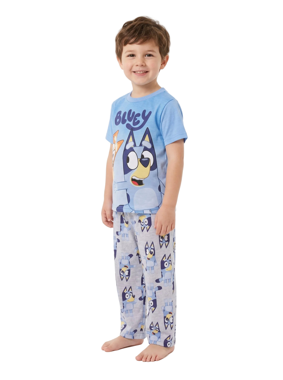 Bluey Toddler Boys 2-Piece Pajama Set, Short Sleeve Graphic Top and Printed Pull-On Pants, Blue and Gray, Sizes 2T 3T 4T