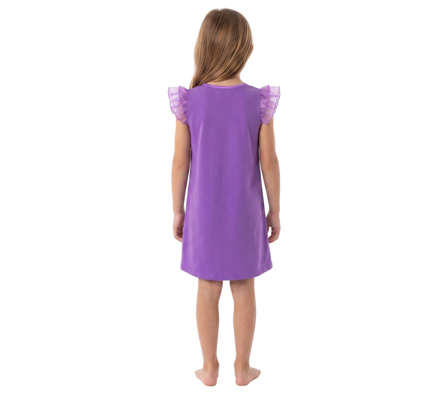 Unicorn Academy Girls Nightgown, Sofia and Wildstar Graphic Sleep Dress with Ruffle Flutter Sleeves, Purple and Lavender