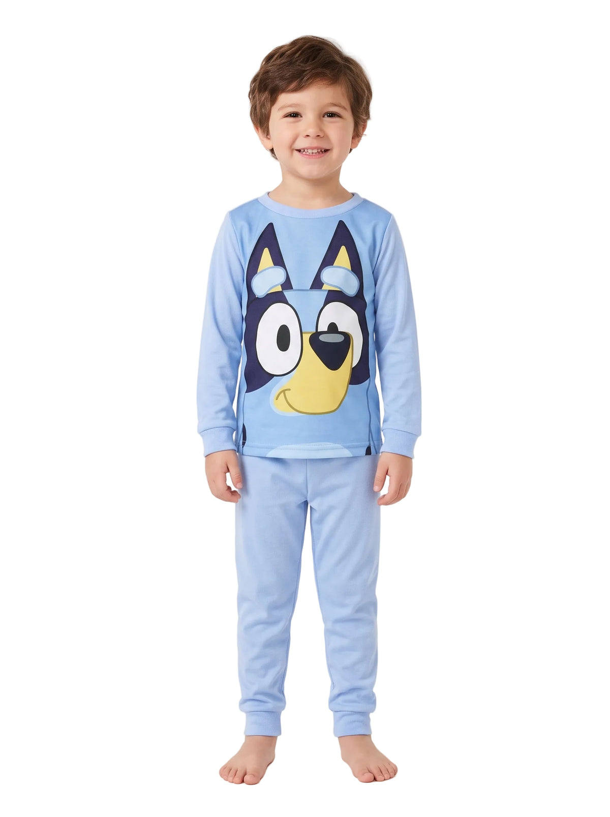 Bluey Toddler Pajama Set Long Sleeve Top and Pants with Character Face Graphic Light Blue Sleepwear Sizes 12M to 4T