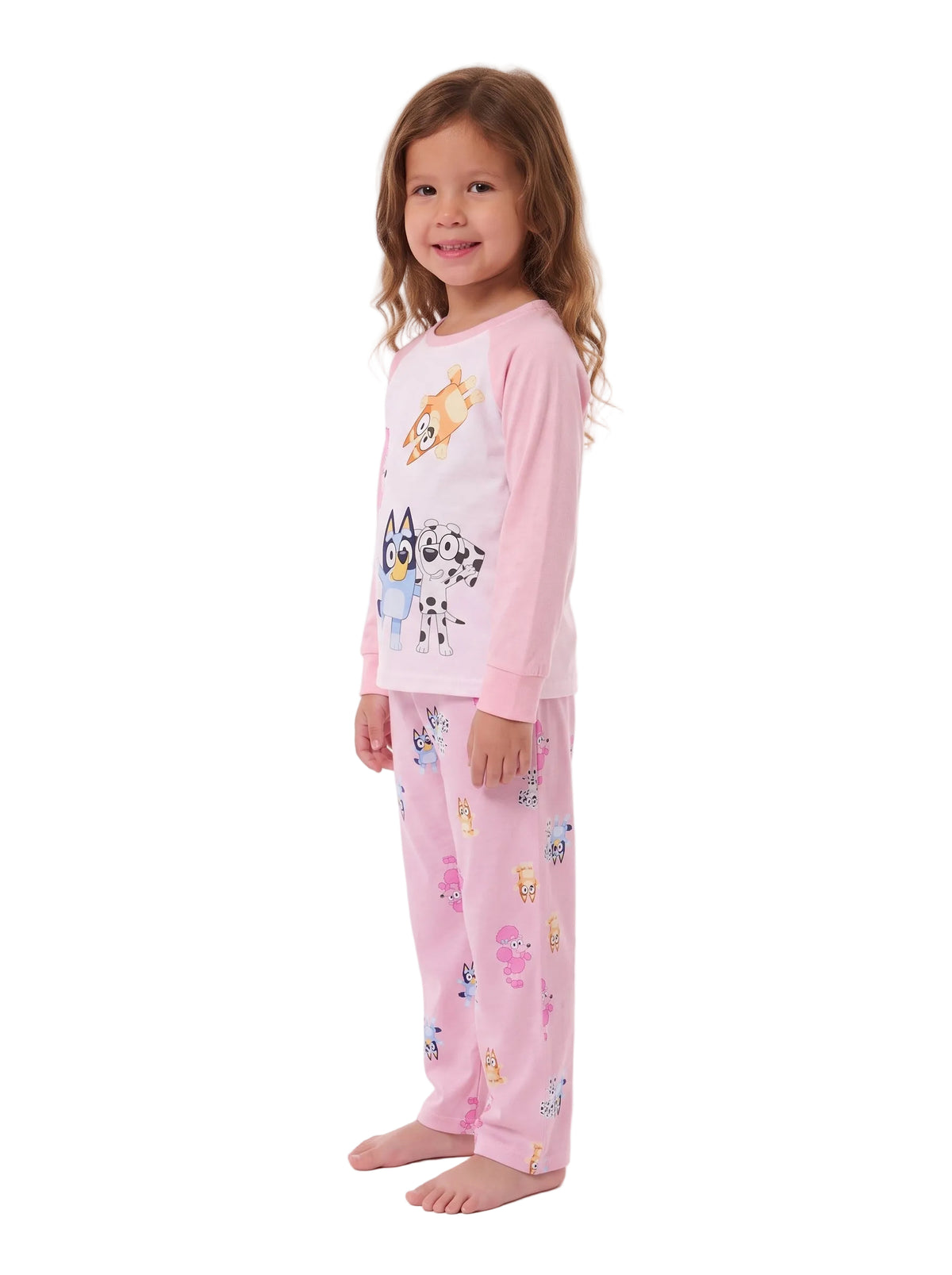 Bluey Toddler Girls Pink 2-Piece Pajama Set Long Sleeve Raglan Top and Pull-On Pants with Character Print Sleepwear Size 2T-4T