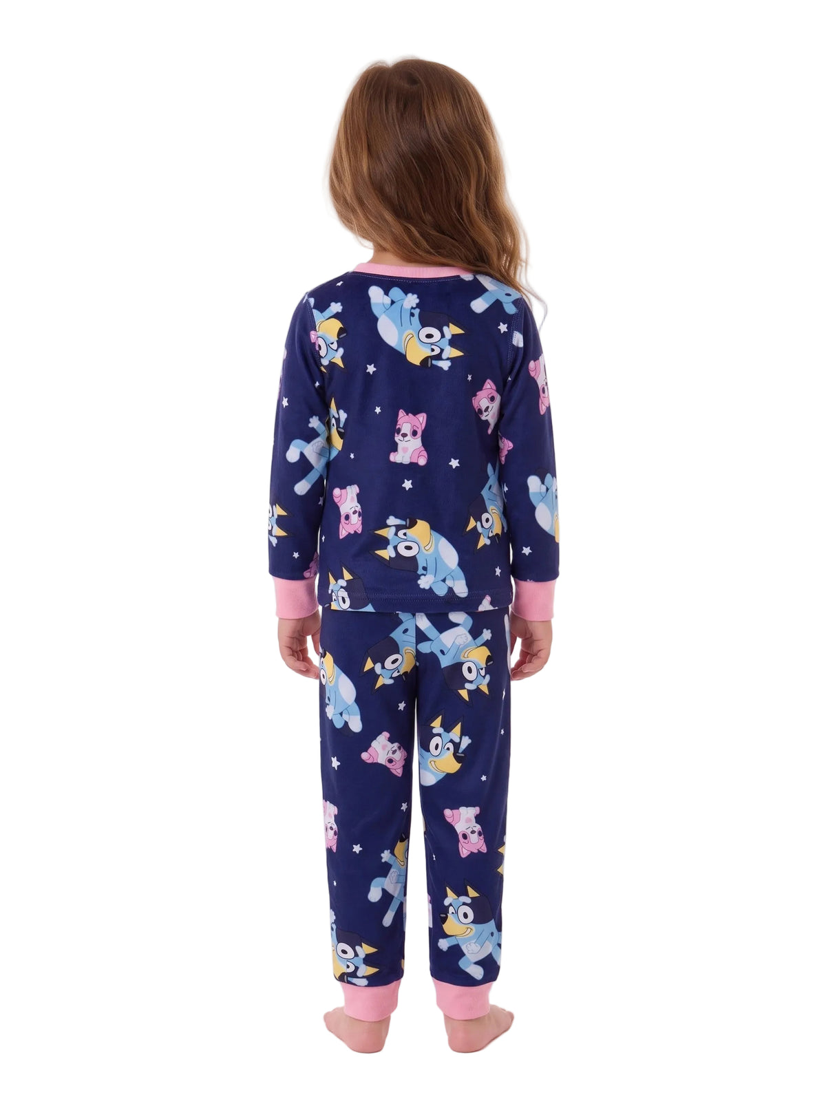 Bluey Toddler Pajama Set Long Sleeve Top and Pants with Bluey and Bingo Star Print Navy and Pink Sleepwear Size 2T-4T