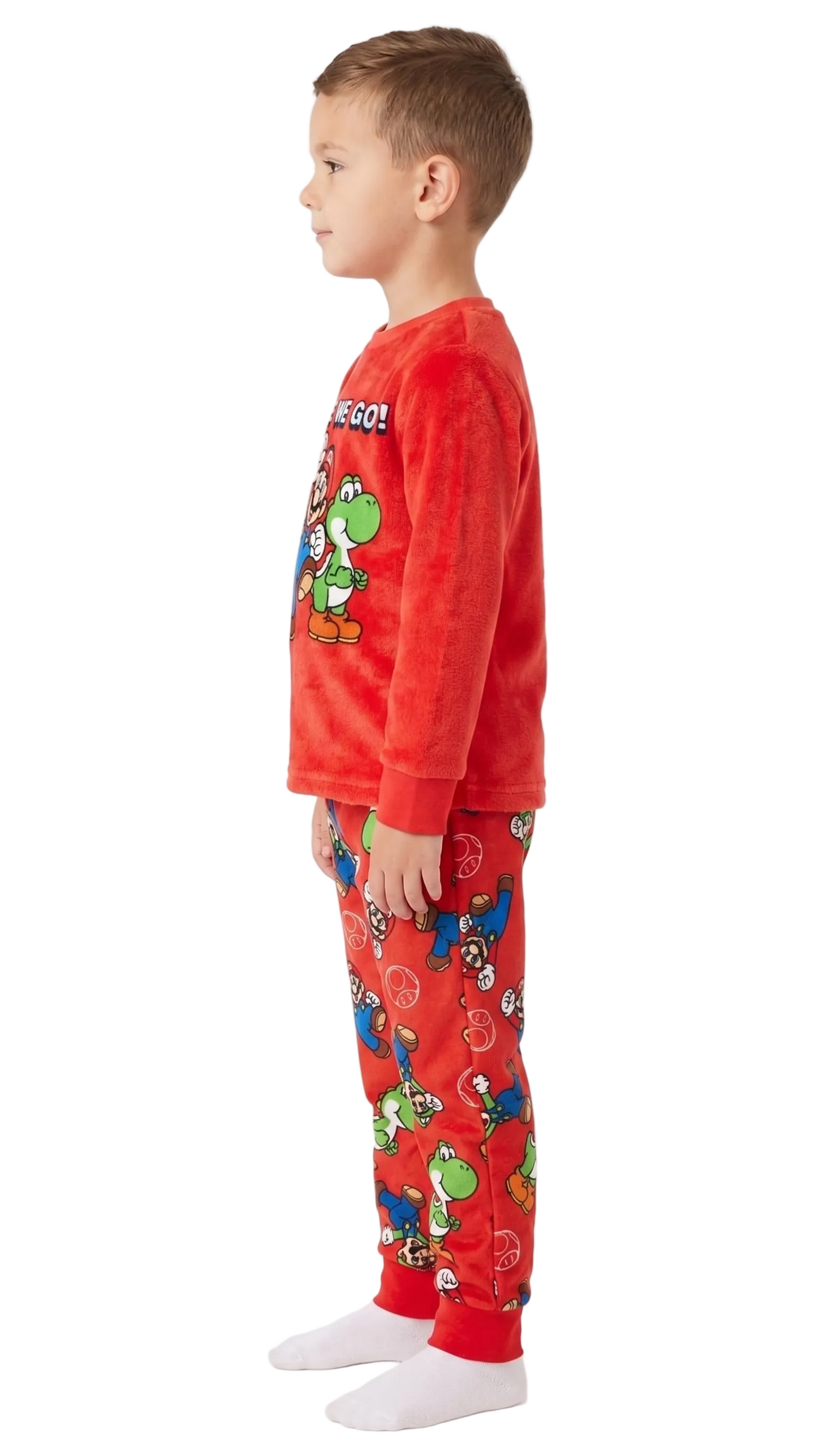 Super Mario Boys 2-Piece Fleece Pajama Set Featuring Mario Luigi and Yoshi Soft Long Sleeve Top with Matching Pants Sleepwear