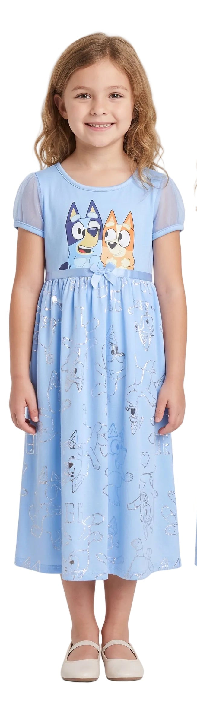 Bluey Girls' Short Sleeve Nightgown with Bluey and Bingo Graphic and Tulle Skirt, Light Blue, Toddler Sizes 3T 4T 5T