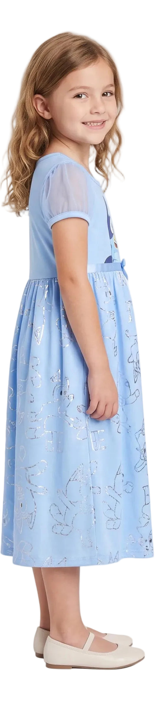 Bluey Girls' Short Sleeve Nightgown with Bluey and Bingo Graphic and Tulle Skirt, Light Blue, Toddler Sizes 3T 4T 5T