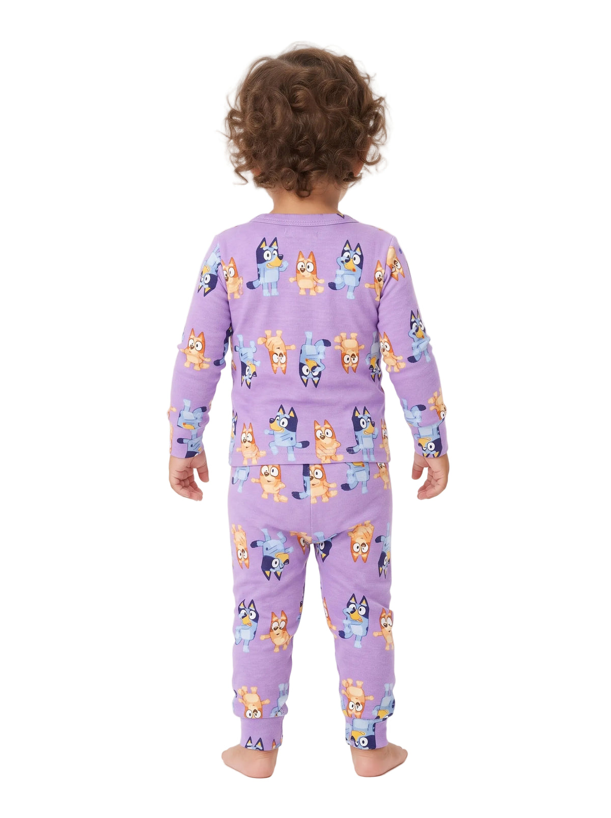 Bluey Toddler Long Sleeve Pajama Set Purple with Bluey and Bingo Print, Top and Jogger Pants with Cuffed Ankles, Sizes 12-24 Months
