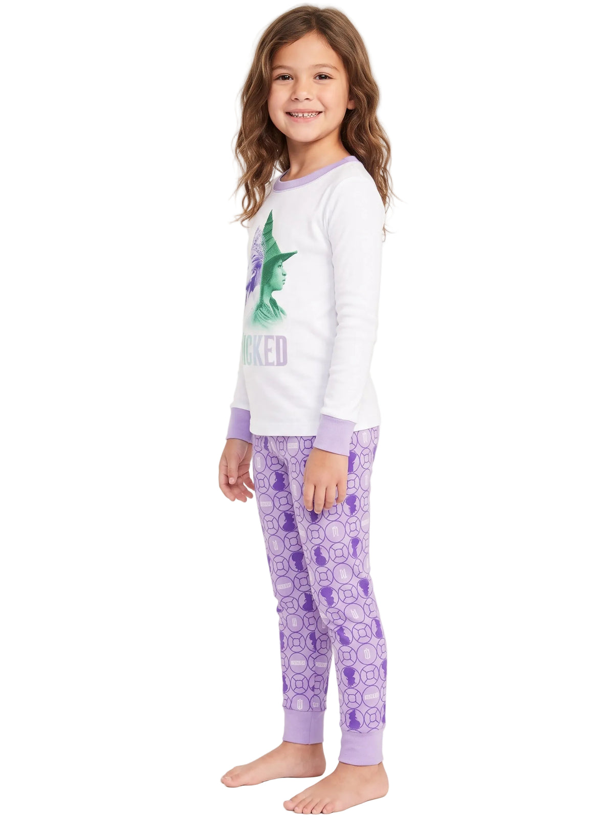 Disney Wicked Two-Piece Pajama Set Long Sleeve Graphic Top and Lavender Printed Pants Sleepwear Set Size M