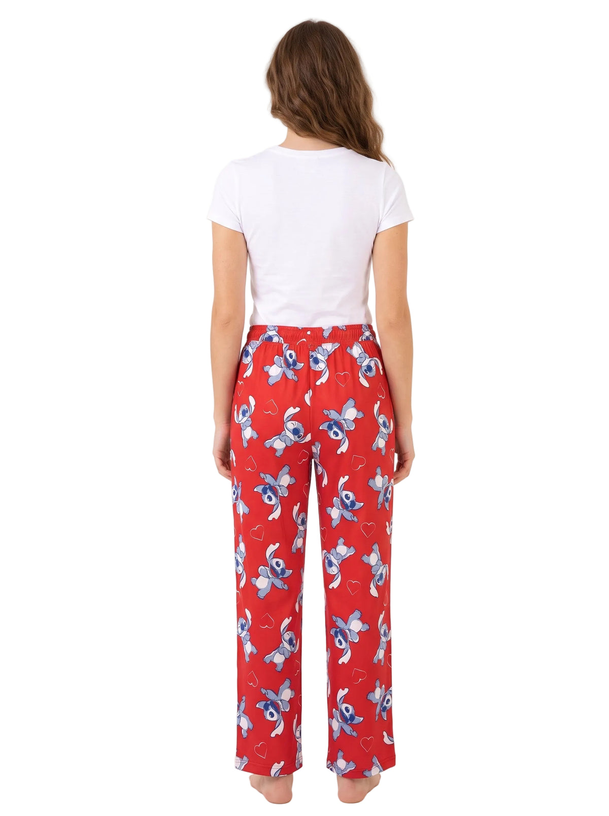Disney Stitch Women's Pajama Pants Red Heart Print Drawstring Waist Lounge Sleep Pants Sizes S to XL