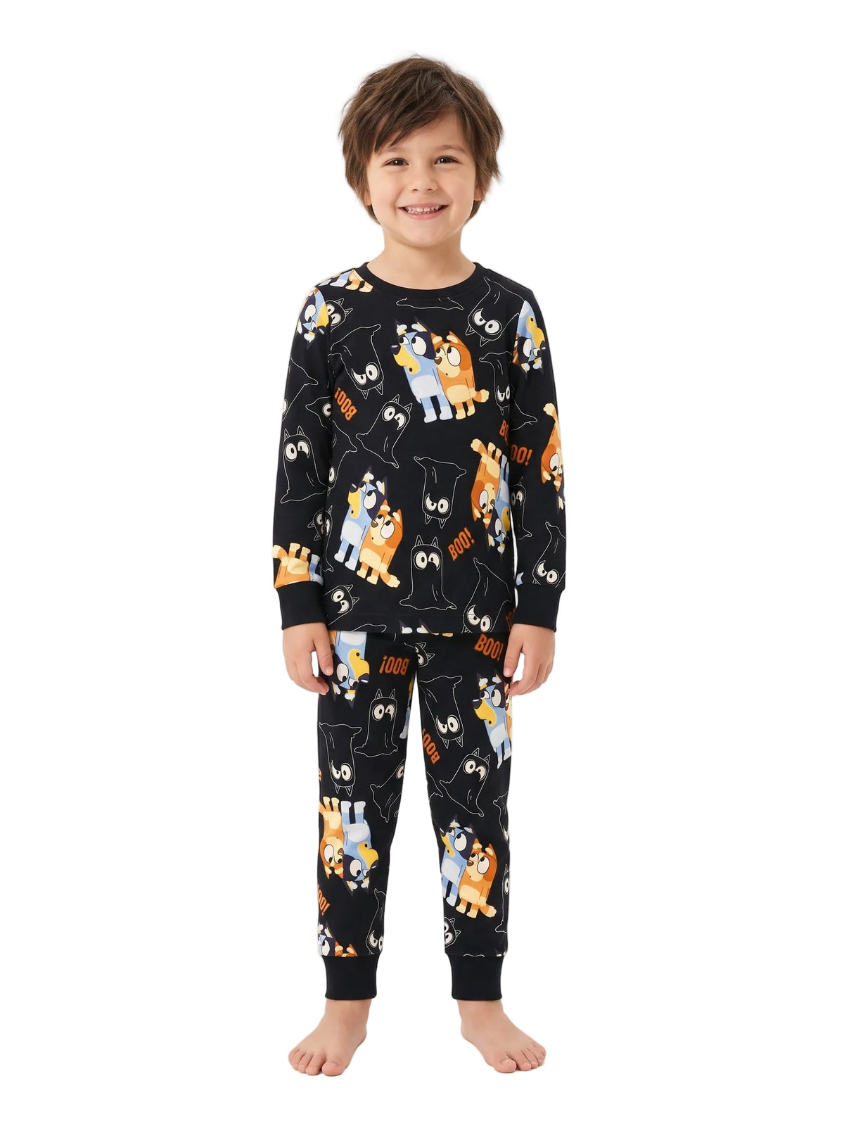 Bluey Ghost Print Long Sleeve Pajama Set Toddler Boo Graphic Black Top and Jogger Pants Sleepwear Sizes 2T-3T