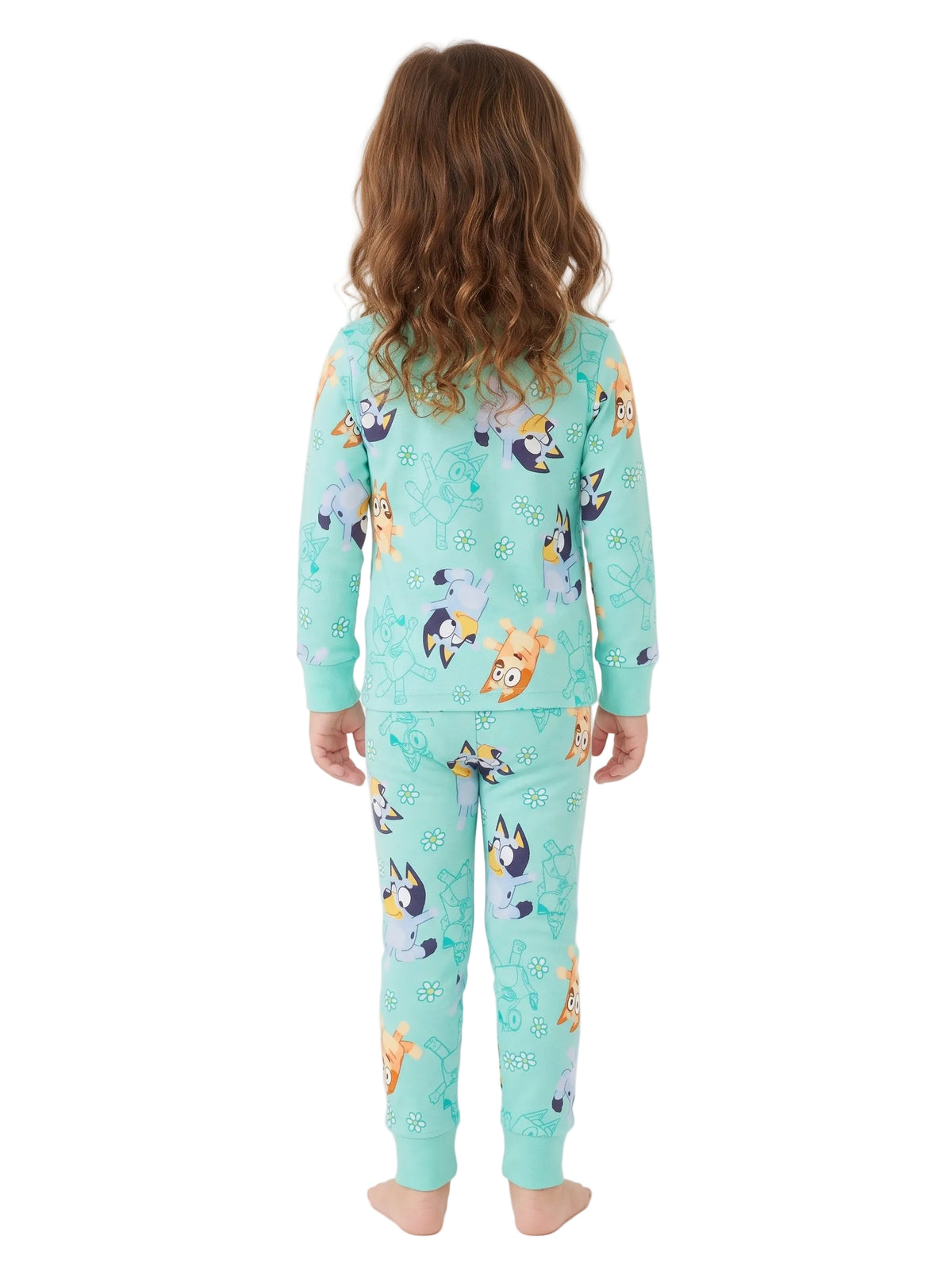 Bluey Toddler Girls Two-Piece Pajama Set Long Sleeve Top and Pants Aqua Floral Character Print Size 3T
