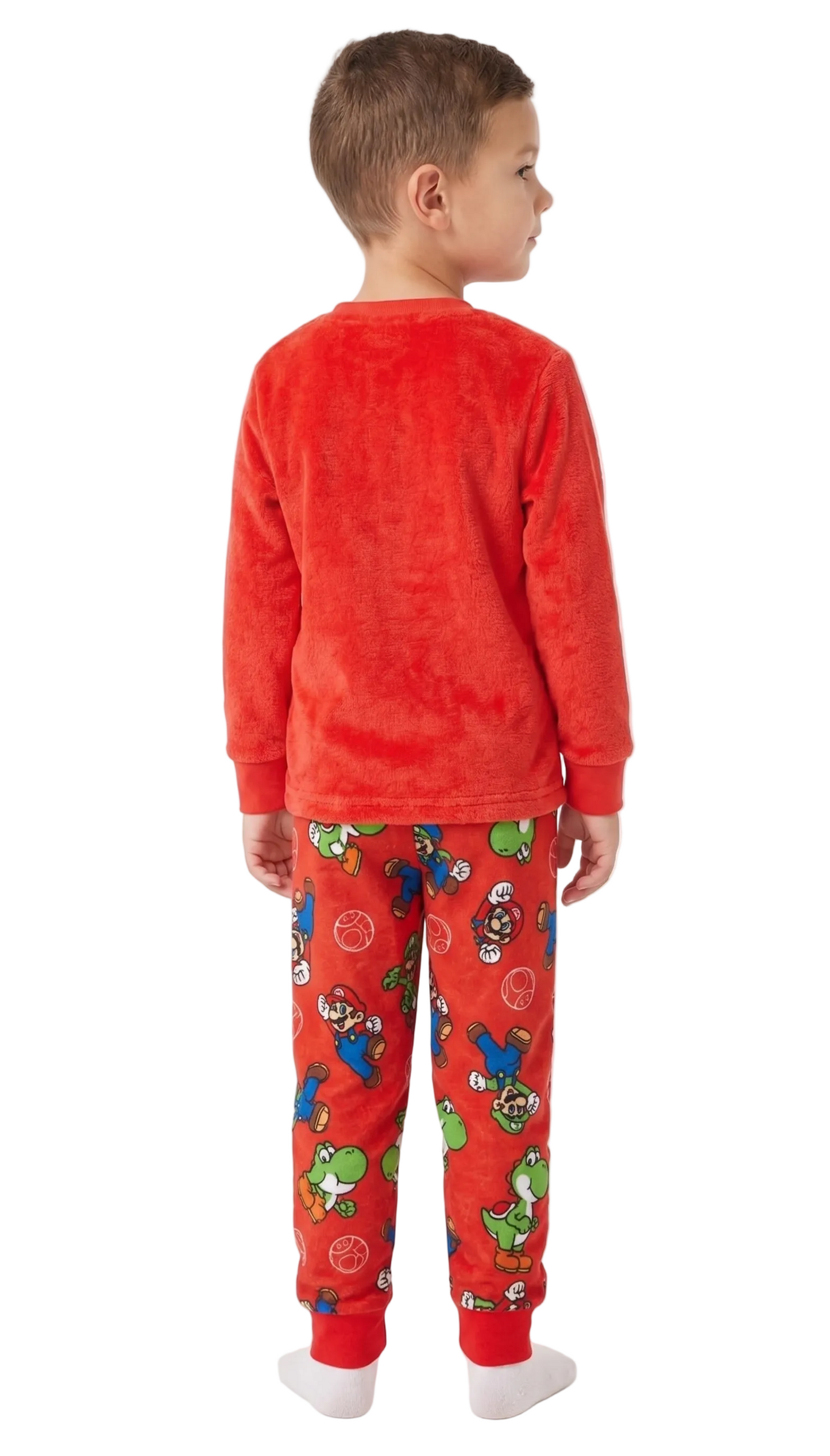 Super Mario Boys 2-Piece Fleece Pajama Set Featuring Mario Luigi and Yoshi Soft Long Sleeve Top with Matching Pants Sleepwear
