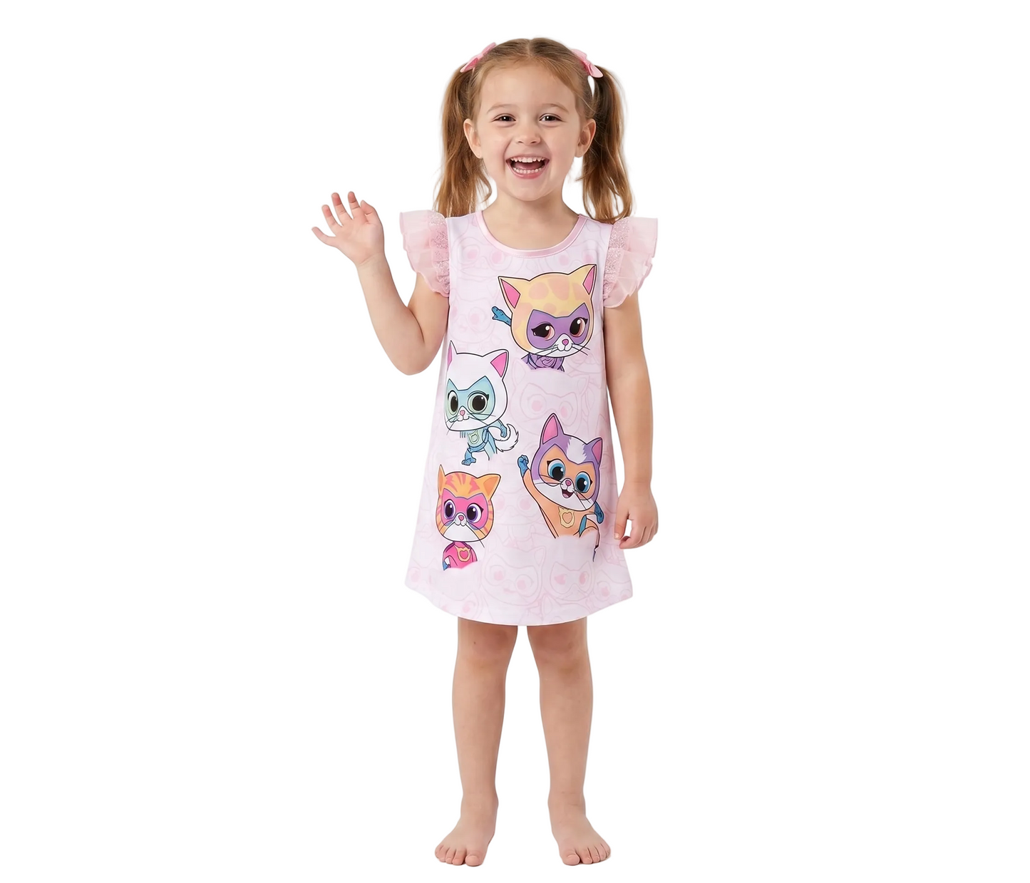 Super Kitties Girls Flutter Sleeve Nightgown, Ginny Buddy Bitsy and Sparks Sleep Dress, Pink,