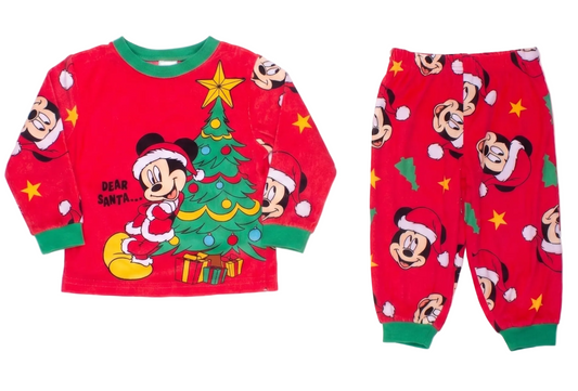 Disney Mickey Mouse Unisex 2-Piece Fleece Pajama Set, Long Sleeve "Dear Santa" Mickey and Christmas Tree Graphic Top and Pants