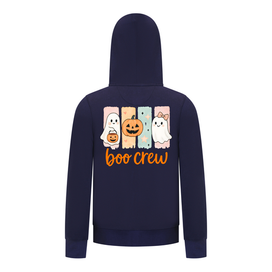 Everyday Kids “Boo Crew” Halloween Zip Up Hoodie – Cute Ghosts and Pumpkins – Cozy Fall Sweatshirt for Girls, Navy