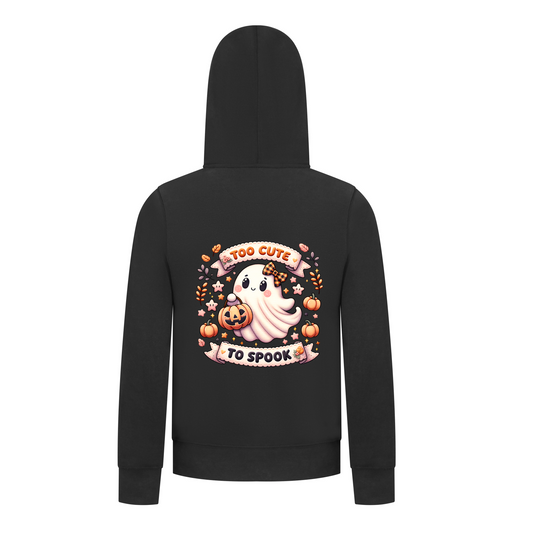 Everyday Kids “Too Cute To Spook” Halloween Zip Up Hoodie – Adorable Ghost with Pumpkin Lantern – Cozy Fall Sweatshirt for Girls, Black