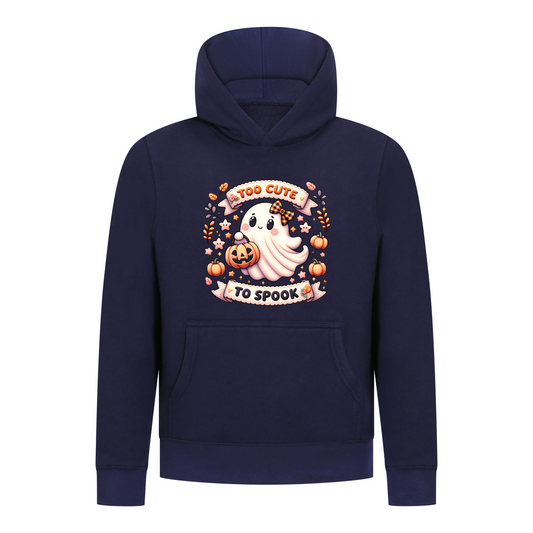Everyday Kids “Too Cute To Spook” Halloween Pullover Hoodie – Adorable Ghost with Pumpkin Lantern – Cozy Fall Sweatshirt for Girls, Navy