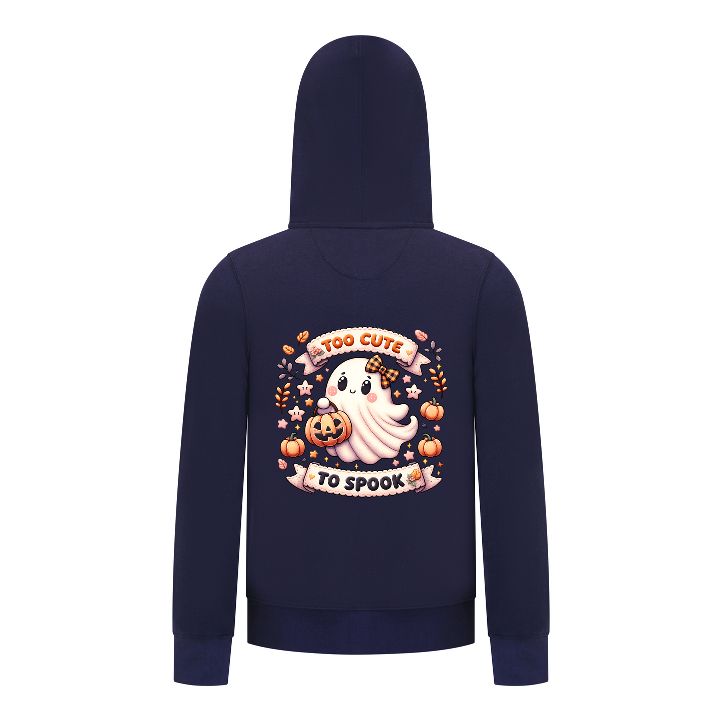 Everyday Kids “Too Cute To Spook” Halloween Zip Up Hoodie – Adorable Ghost with Pumpkin Lantern – Cozy Fall Sweatshirt for Girls, Navy