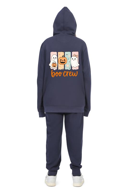 Everyday Kids “Boo Crew” Halloween Zip Up Hoodie – Cute Ghosts and Pumpkins – Cozy Fall Sweatshirt for Girls, Navy