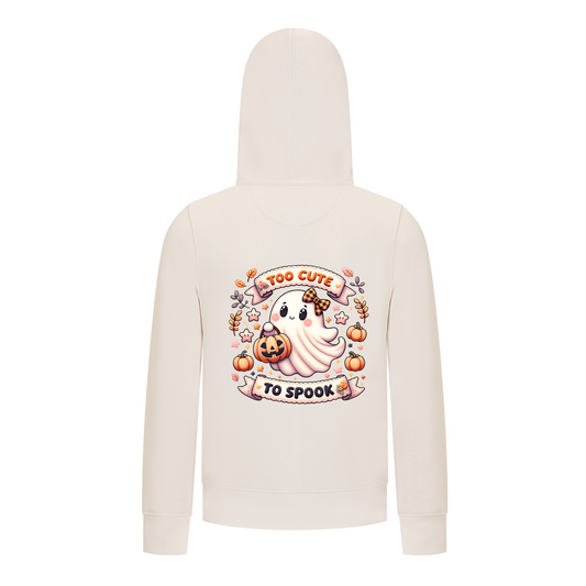 Everyday Kids “Too Cute To Spook” Halloween Zip Up Hoodie – Adorable Ghost with Pumpkin Lantern – Cozy Fall Sweatshirt for Girls, Off-White