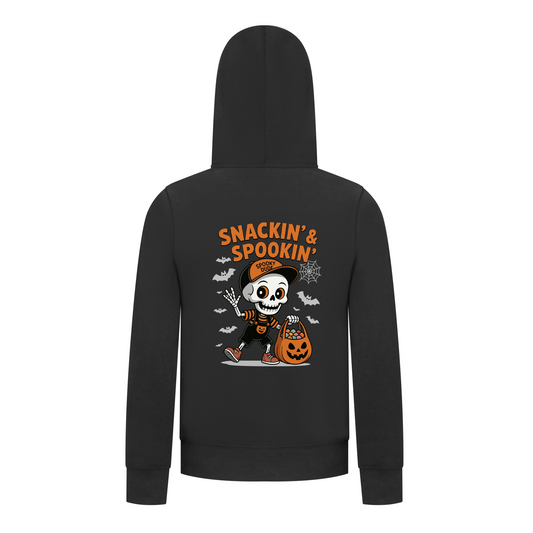 Everyday Kids “Snackin’ & Spookin’” Zip Up Halloween Hoodie – Skeleton Trick-or-Treater with Candy Bag – Cozy Fall Sweatshirt for Boys, Black