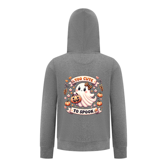 Everyday Kids “Too Cute To Spook” Halloween Zip Up Hoodie – Adorable Ghost with Pumpkin Lantern – Cozy Fall Sweatshirt for Girls, Charcoal Gray