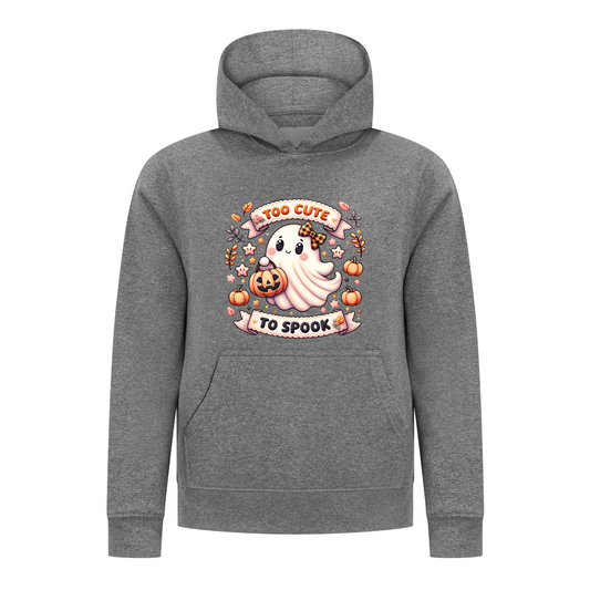 Everyday Kids “Too Cute To Spook” Halloween Pullover Hoodie – Adorable Ghost with Pumpkin Lantern – Cozy Fall Sweatshirt for Girls, Charcoal Gray