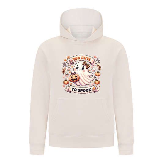 Everyday Kids “Too Cute To Spook” Halloween Pullover Hoodie – Adorable Ghost with Pumpkin Lantern – Cozy Fall Sweatshirt for Girls, Off-White