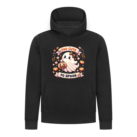 Everyday Kids “Too Cute To Spook” Halloween Pullover Hoodie – Adorable Ghost with Pumpkin Lantern – Cozy Fall Sweatshirt for Girls, Black