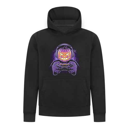 Everyday Kids Halloween Pullover Hoodie – Gamer Pumpkin with Headphones and Controller – Cozy Fall Sweatshirt for Boys, Black