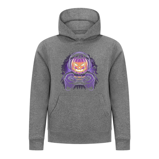 Everyday Kids Halloween Pullover Hoodie – Gamer Pumpkin with Headphones and Controller – Cozy Fall Sweatshirt for Boys, Charcoal Gray