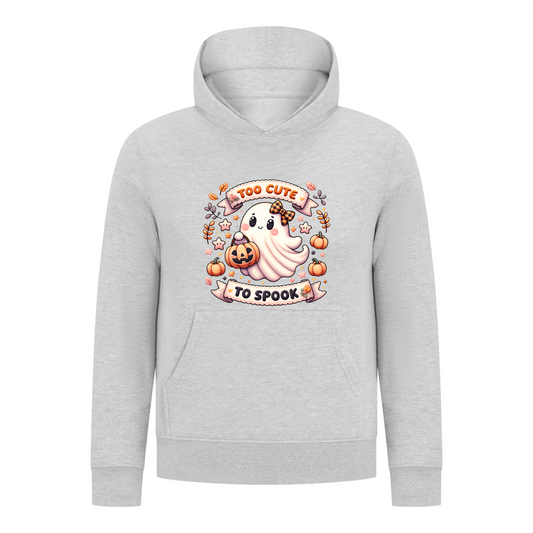 Everyday Kids “Too Cute To Spook” Halloween Pullover Hoodie – Adorable Ghost with Pumpkin Lantern – Cozy Fall Sweatshirt for Girls, Heather Gray