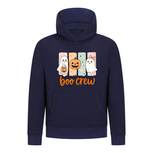 Everyday Kids “Boo Crew” Halloween Pullover Hoodie – Cute Ghosts and Pumpkins – Cozy Fall Sweatshirt for Girls, Navy