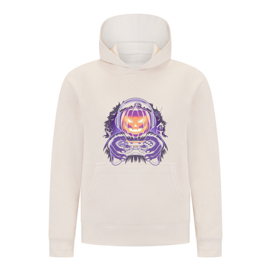 Everyday Kids Halloween Pullover Hoodie – Gamer Pumpkin with Headphones and Controller – Cozy Fall Sweatshirt for Boys, Off-White