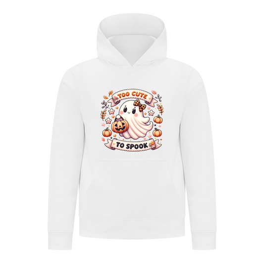Everyday Kids “Too Cute To Spook” Halloween Pullover Hoodie – Adorable Ghost with Pumpkin Lantern – Cozy Fall Sweatshirt for Girls, White