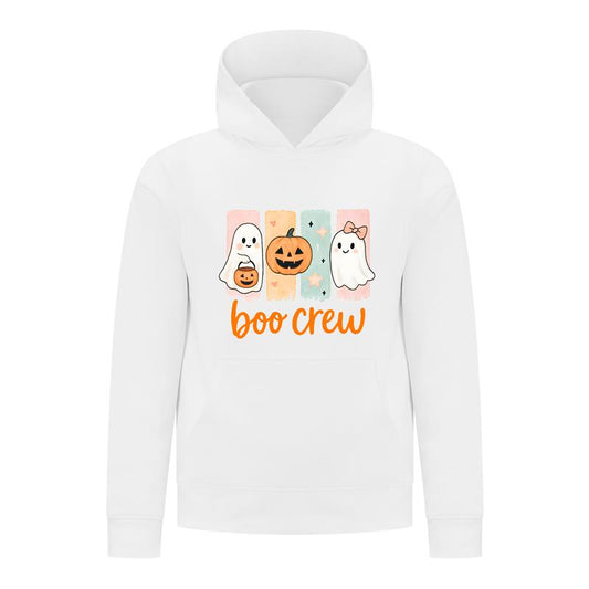 Everyday Kids “Boo Crew” Halloween Pullover Hoodie – Cute Ghosts and Pumpkins – Cozy Fall Sweatshirt for Girls, White