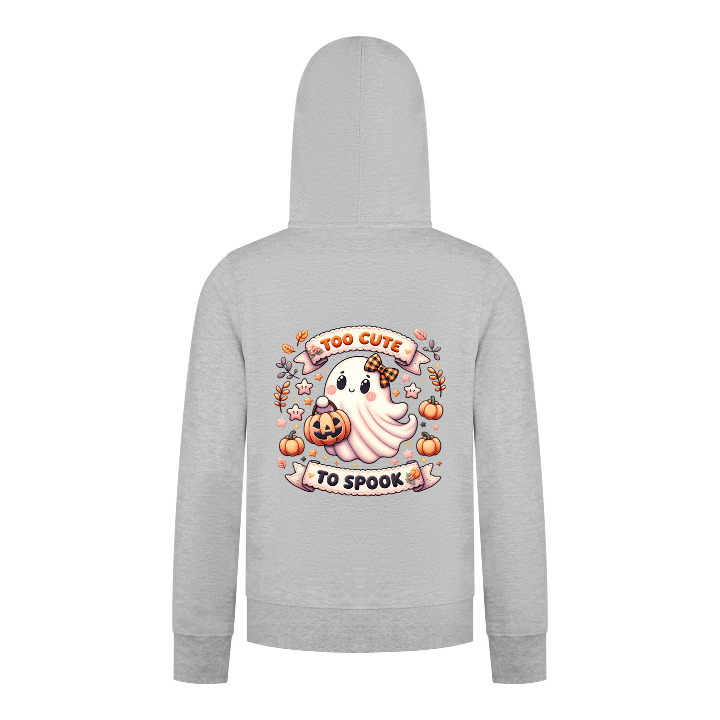 Everyday Kids “Too Cute To Spook” Halloween Zip Up Hoodie – Adorable Ghost with Pumpkin Lantern – Cozy Fall Sweatshirt for Girls, Heather Gray