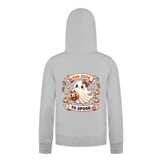 Everyday Kids “Too Cute To Spook” Halloween Zip Up Hoodie – Adorable Ghost with Pumpkin Lantern – Cozy Fall Sweatshirt for Girls, Heather Gray