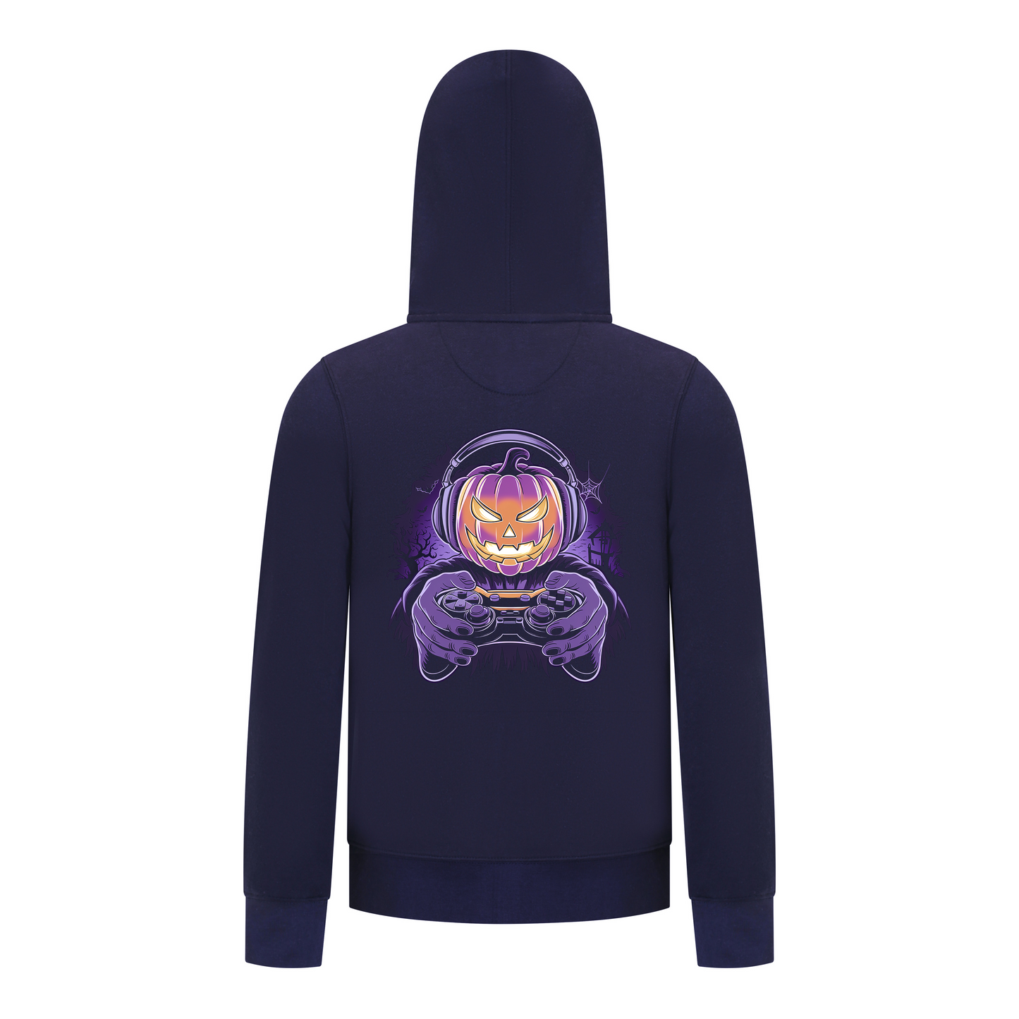 Everyday Kids Halloween Zip Up Hoodie – Gamer Pumpkin with Headphones and Controller – Cozy Fall Sweatshirt for Boys