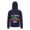 Everyday Kids “Trick RAWR Treat” Dinosaur Halloween Hoodie – Cute T-Rex Truck Graphic with Pumpkins & Candy – Fun Fall Zip-Up Sweatshirt for Boys, Navy