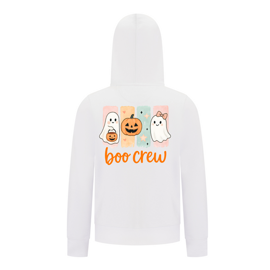 Everyday Kids “Boo Crew” Halloween Zip Up Hoodie – Cute Ghosts and Pumpkins – Cozy Fall Sweatshirt for Girls, White