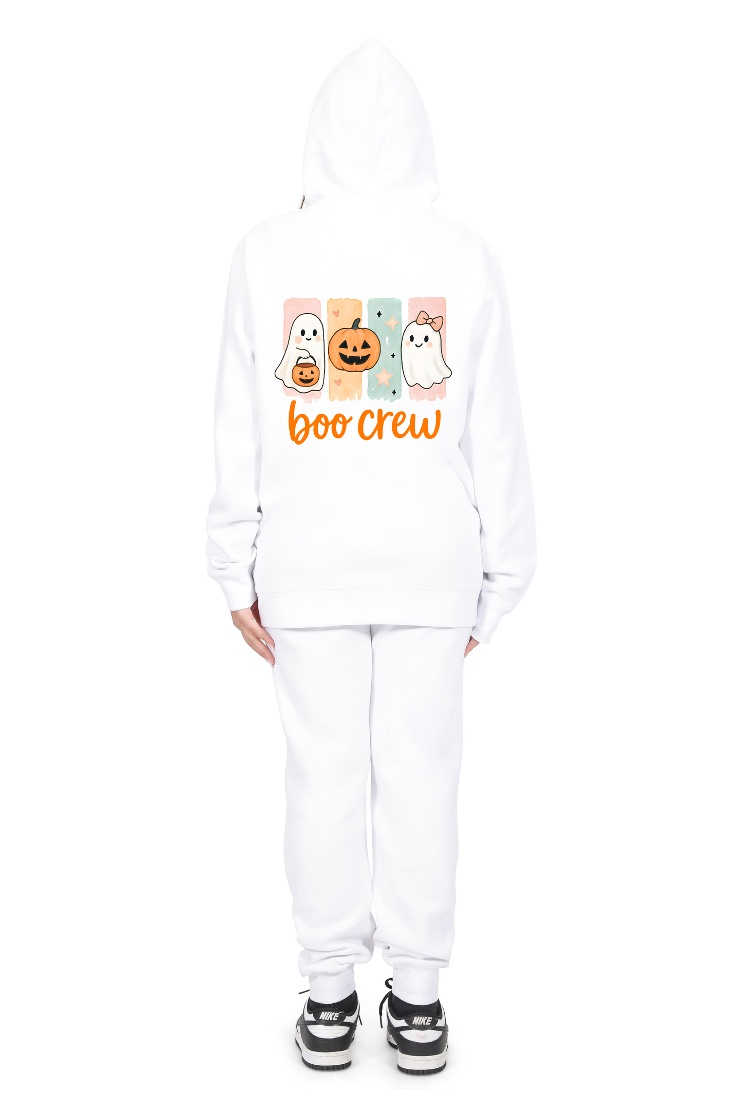 Everyday Kids “Boo Crew” Halloween Zip Up Hoodie – Cute Ghosts and Pumpkins – Cozy Fall Sweatshirt for Girls, White