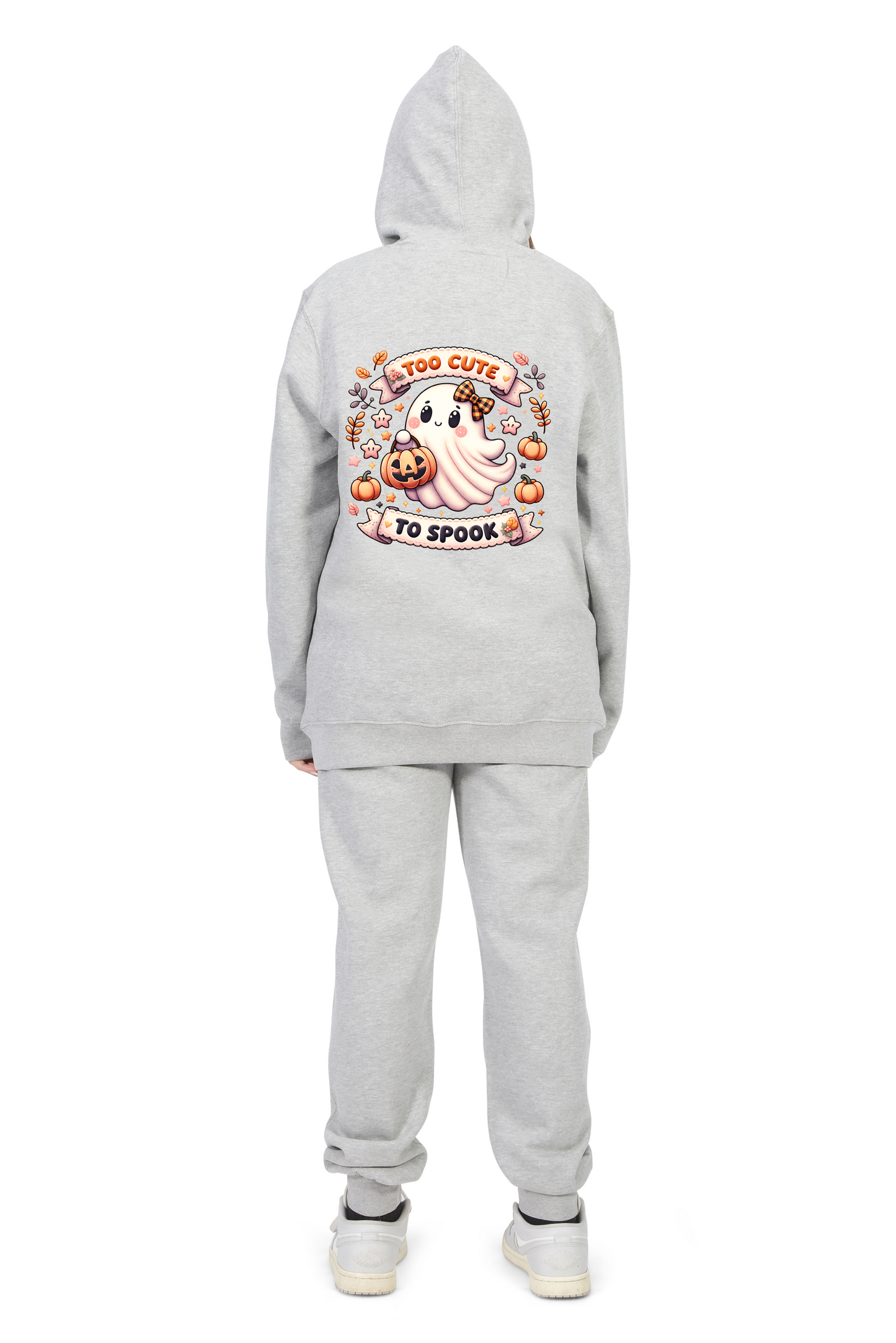 Everyday Kids “Too Cute To Spook” Halloween Zip Up Hoodie – Adorable Ghost with Pumpkin Lantern – Cozy Fall Sweatshirt for Girls, Heather Gray