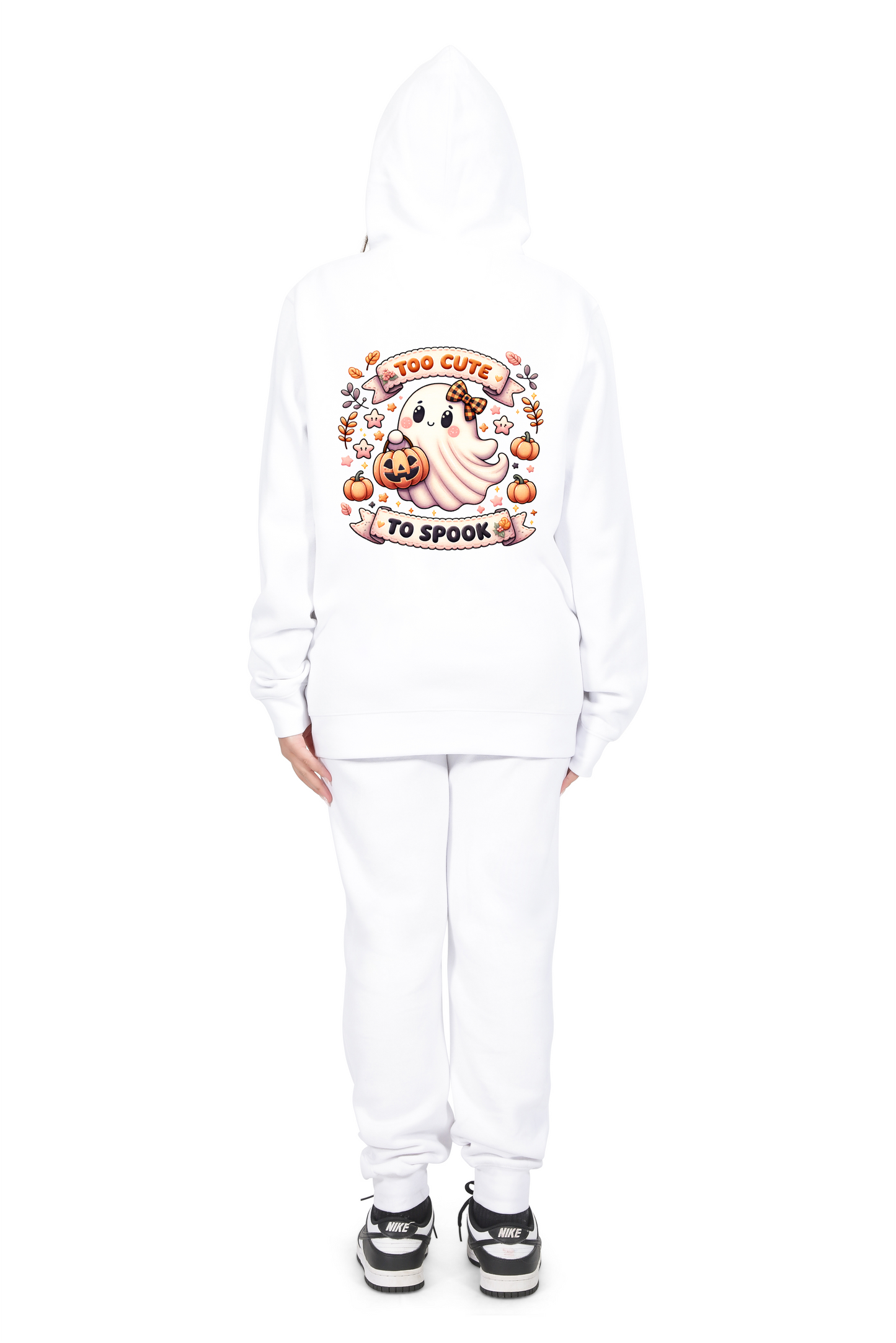 Everyday Kids “Too Cute To Spook” Halloween Zip Up Hoodie – Adorable Ghost with Pumpkin Lantern – Cozy Fall Sweatshirt for Girls, White