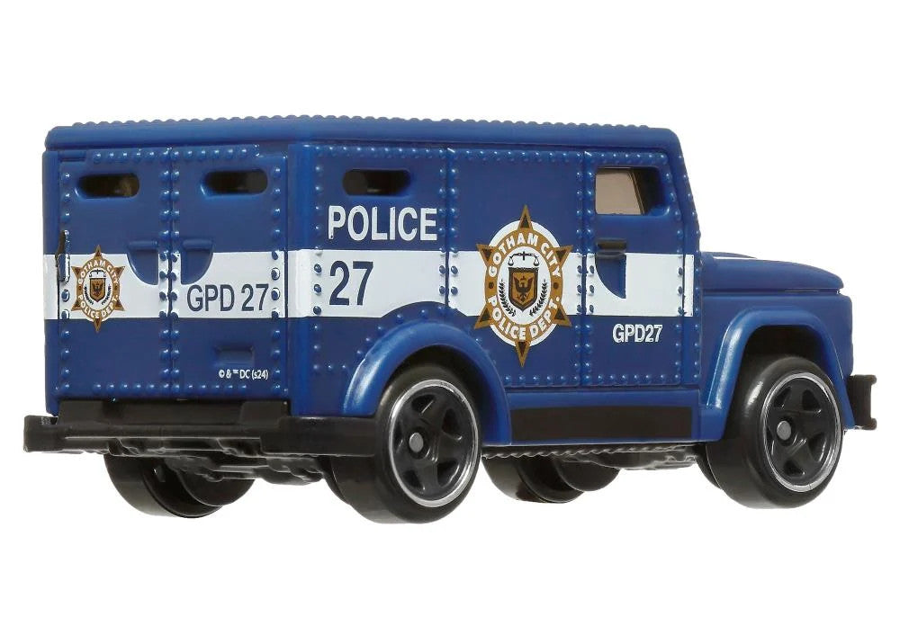Hot Wheels DC Batman 85th Anniversary Armored Truck, Gotham City Police Department Die-Cast Vehicle, Blue and White, 1:64 Scale