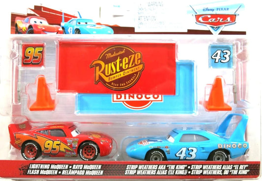 Disney Pixar Cars Fan Favorite 2-Pack with Lightning McQueen & Strip Weathers Die-Cast Cars, Race Team Flags and Signs