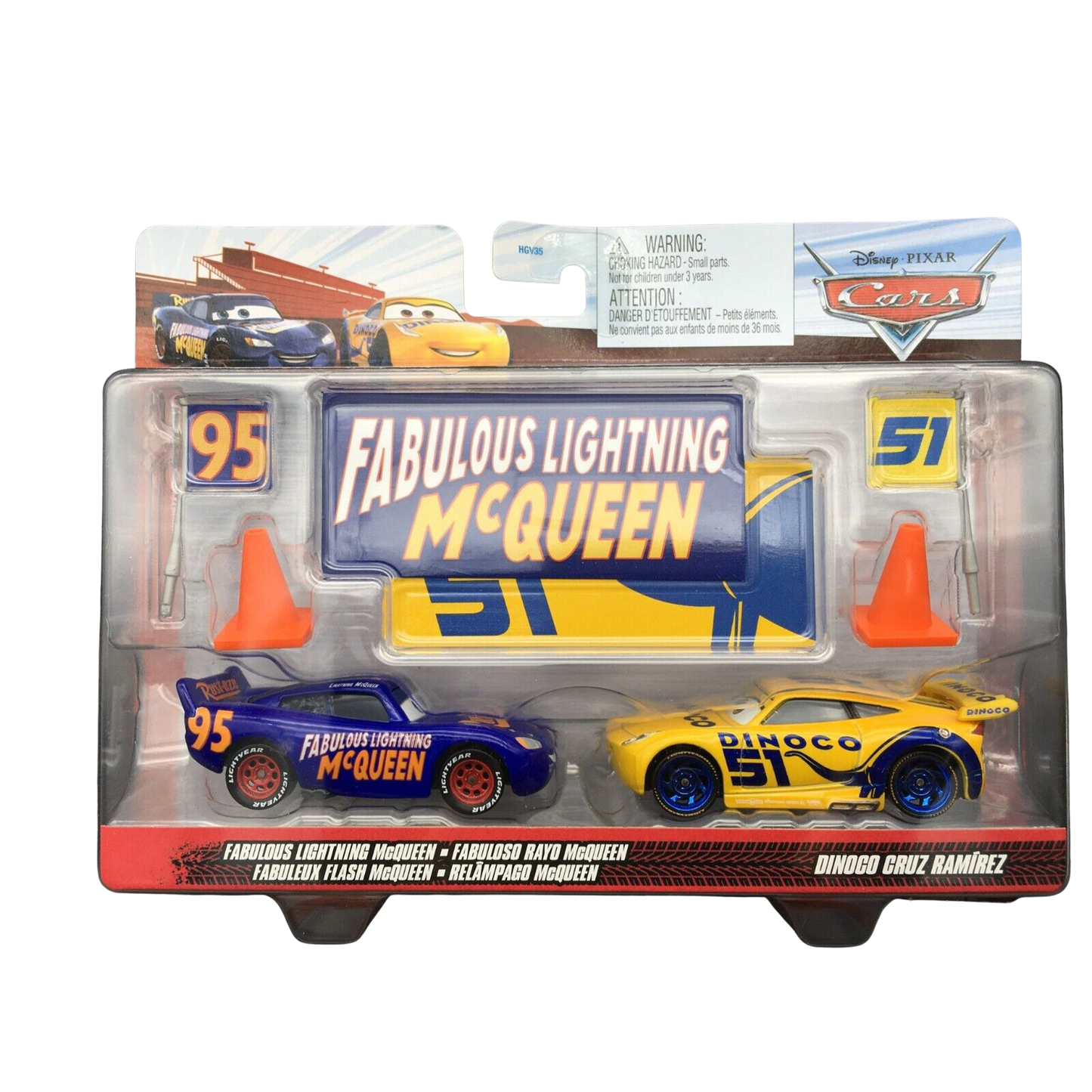 Disney Pixar Cars Die-Cast Vehicle 2-Pack Featuring Fabulous Lightning McQueen and Dinoco Cruz Ramirez for Racing Play and Collecting