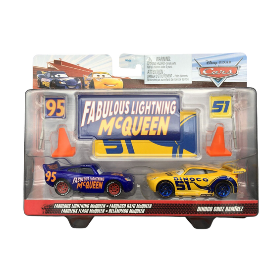 Disney Pixar Cars Die-Cast Vehicle 2-Pack Featuring Fabulous Lightning McQueen and Dinoco Cruz Ramirez for Racing Play and Collecting