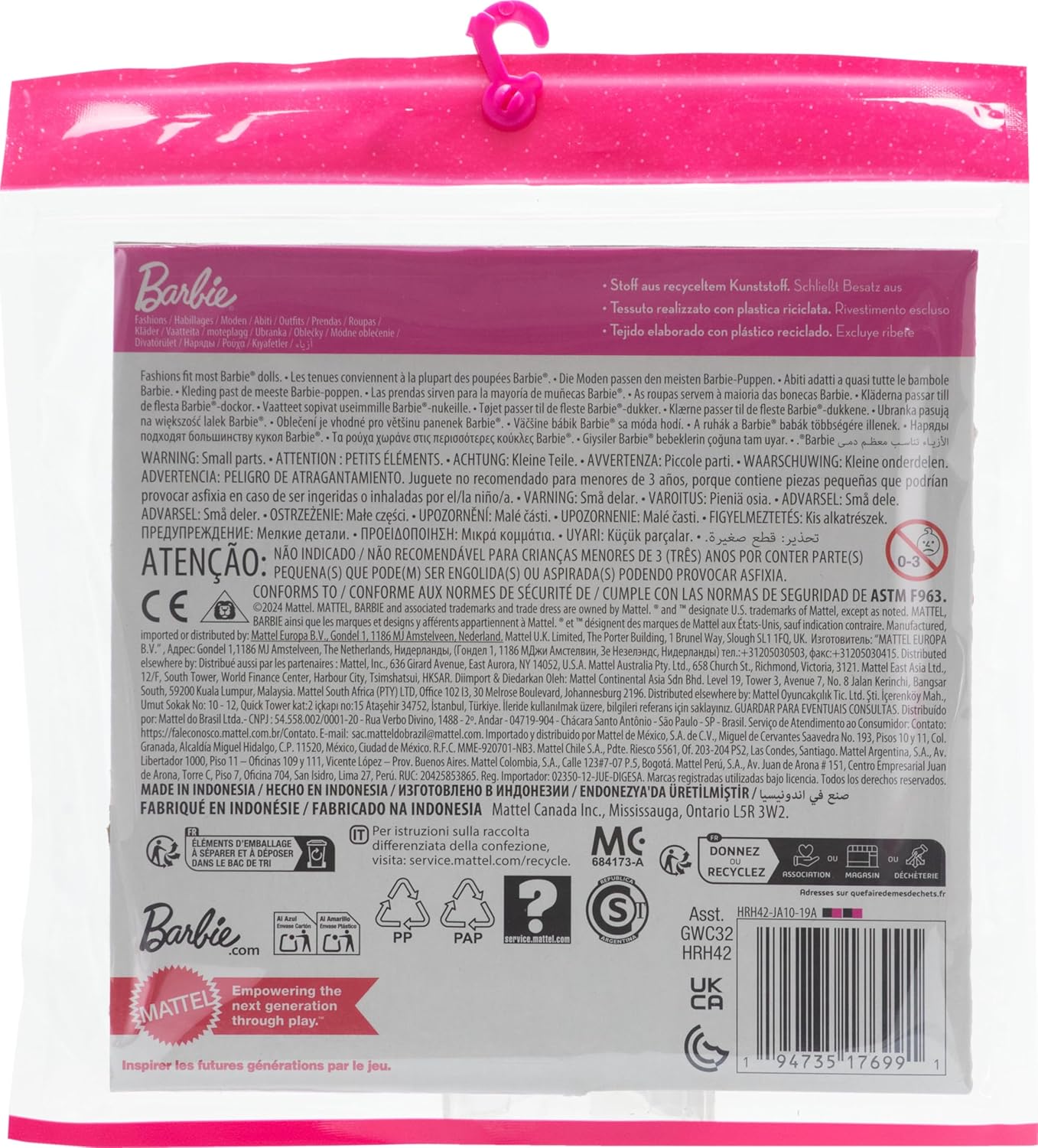 Barbie Fashions Clothing Set with 2 Outfits for Dolls, Pink & Blue Inspired Skirt