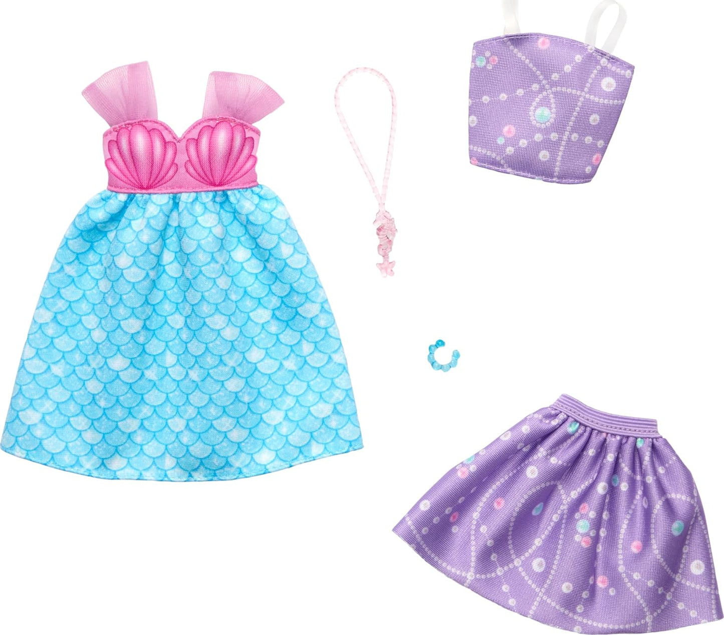 Barbie Fashions Clothing Set, 2 Outfits for Fashion Doll Include Mermaid Theme Dress