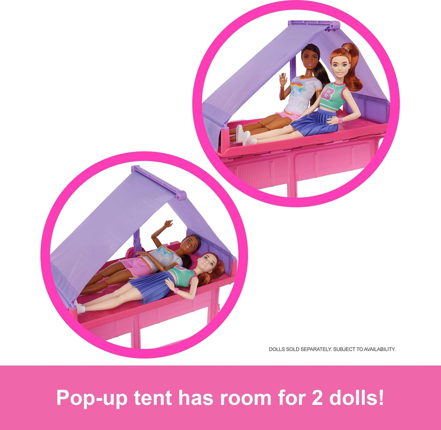 Barbie Dream Camper Playset with Roof Tent, Swing Chair, Fishing Pond, BBQ, Color-Change Feature, and 60+ Accessories