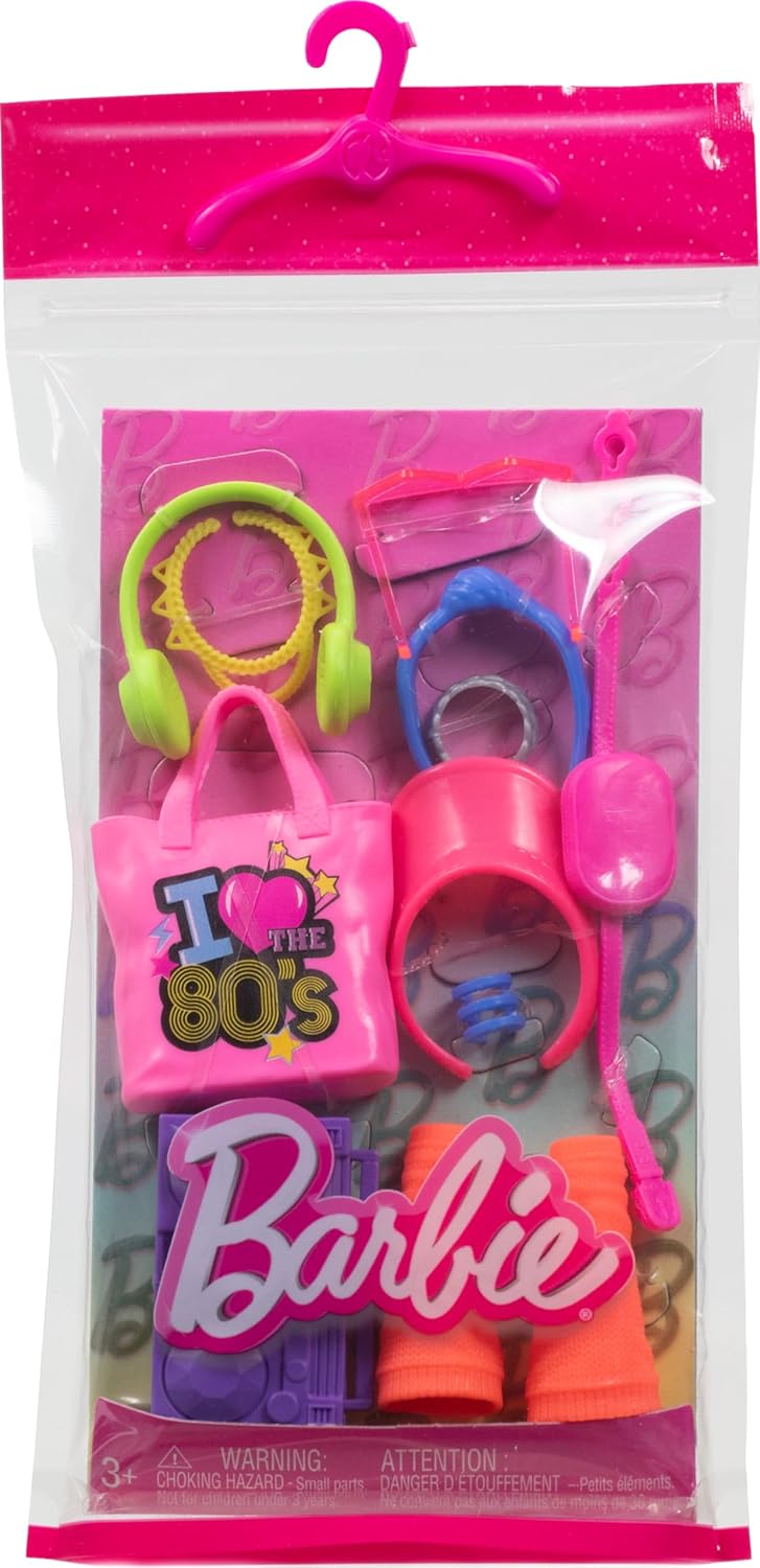 Barbie Doll Accessories with 1980s Retro Theme, Neon Styling Pieces, Stereo & Headphones
